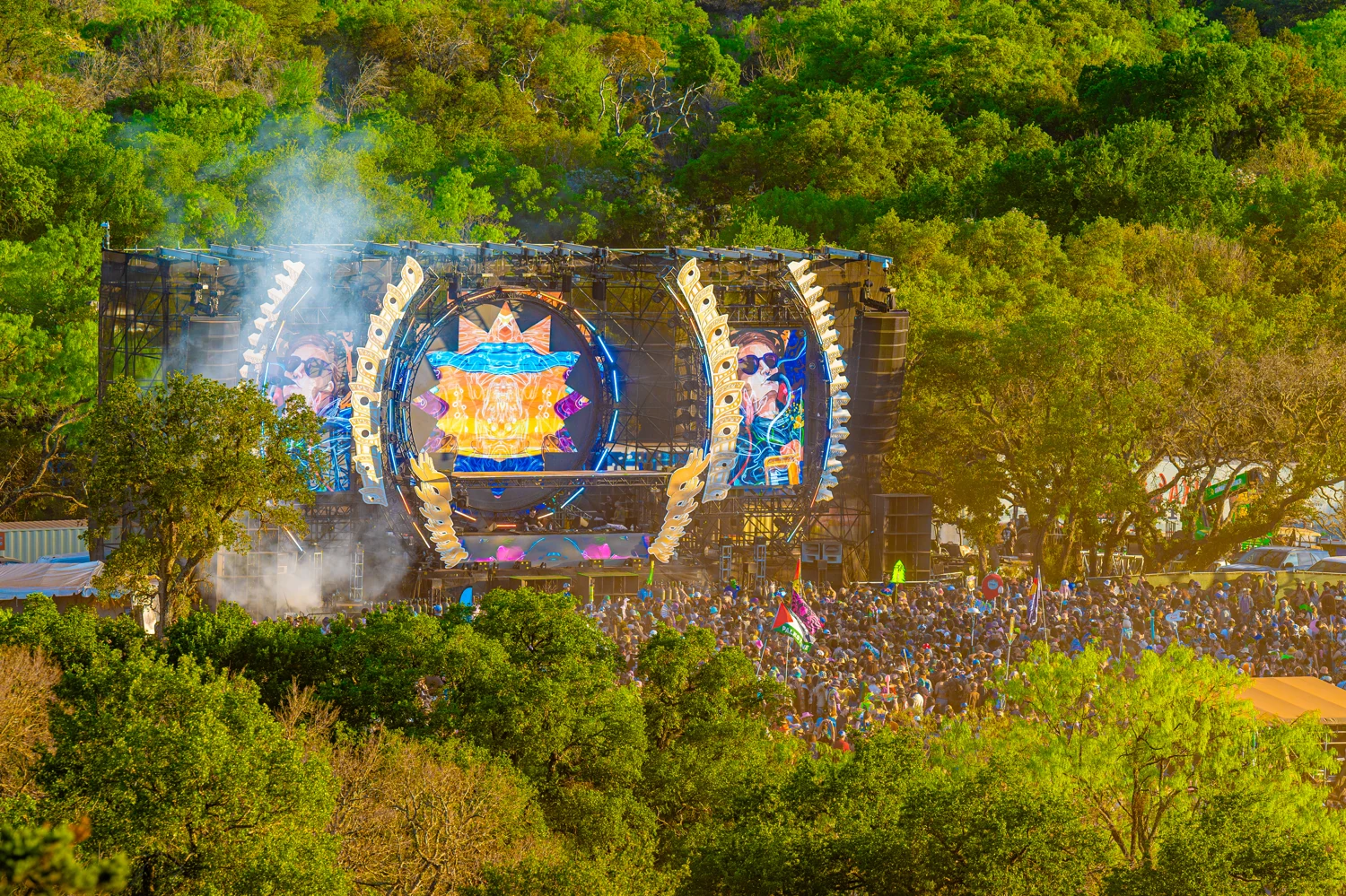 The large stage and crowd at Texas Eclipse